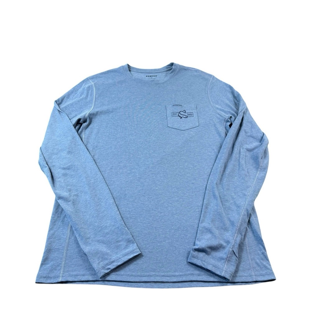 Poncho Poly Cotton Blend Blue Graphic L/S Men's T Shirt Size Medium